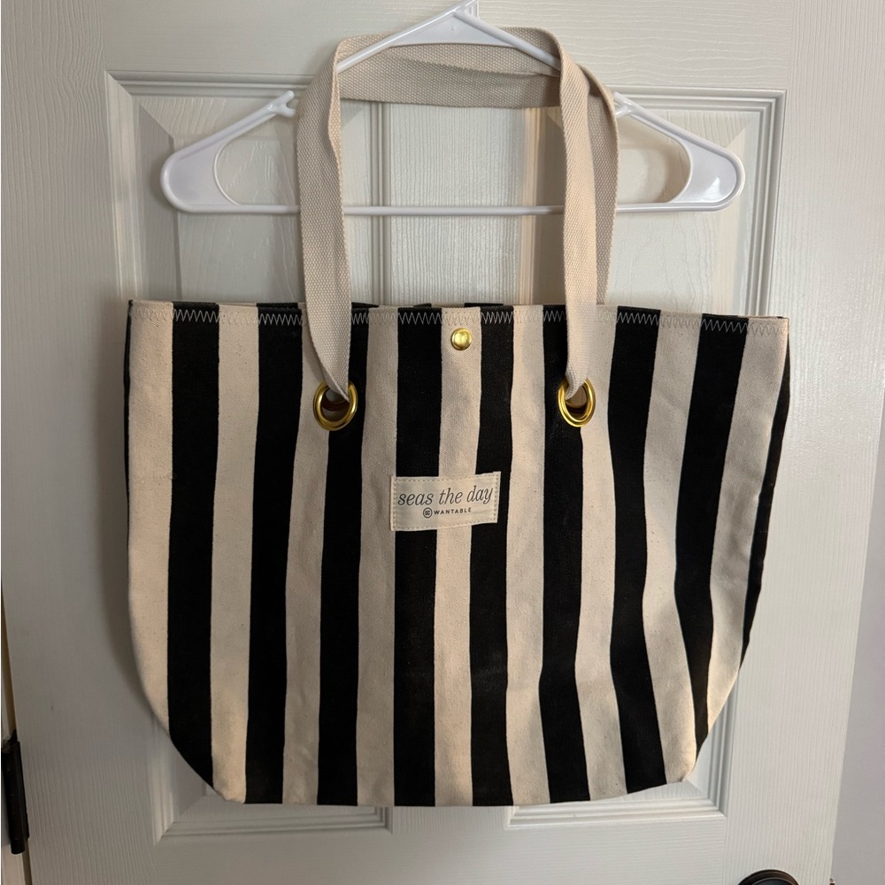 Seas the Day Black and White Striped Tote